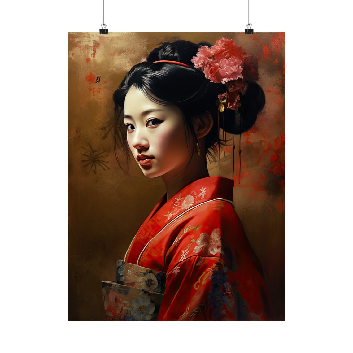 Geisha in Red Kimono Portrait Japanese Oriental Elegant Art Poster - Image 5