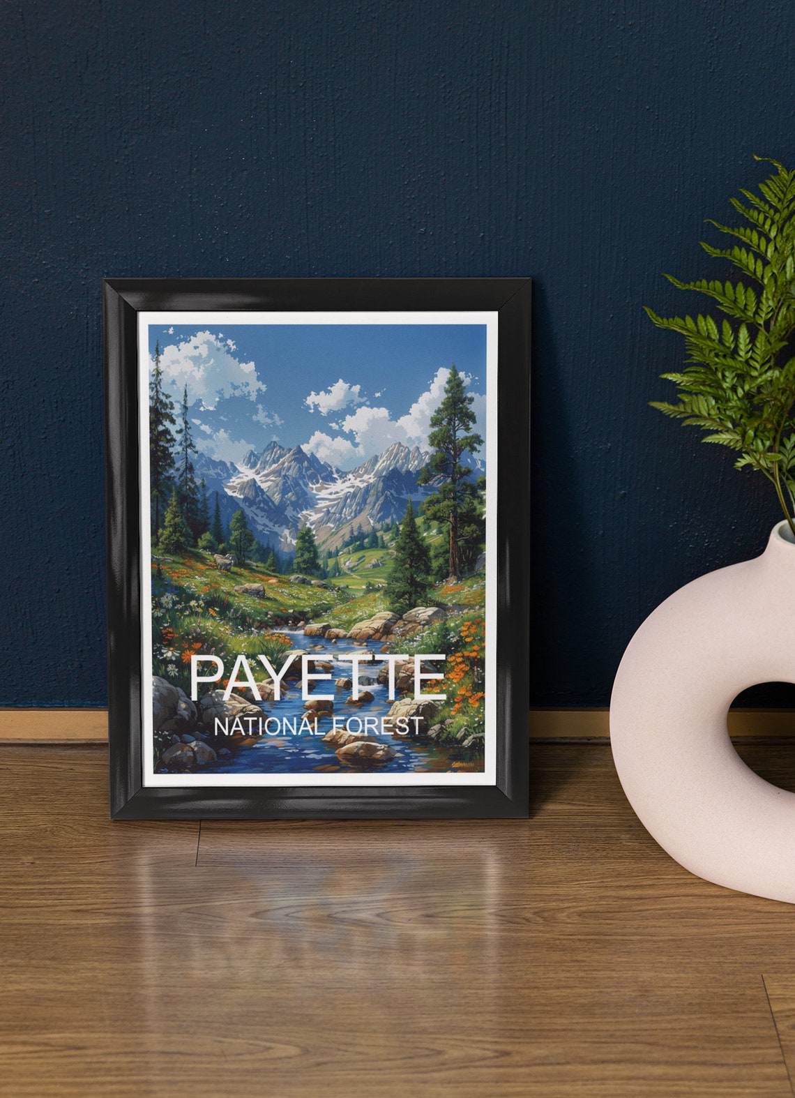 Payette National Forest Wildflower Meadow Stream Snowy Peaks Poster