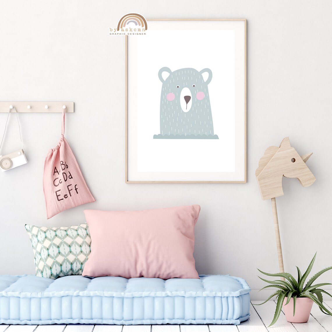 Gray Bear Face With Pink Cheeks Minimalist Nursery Animal Poster - Image 4