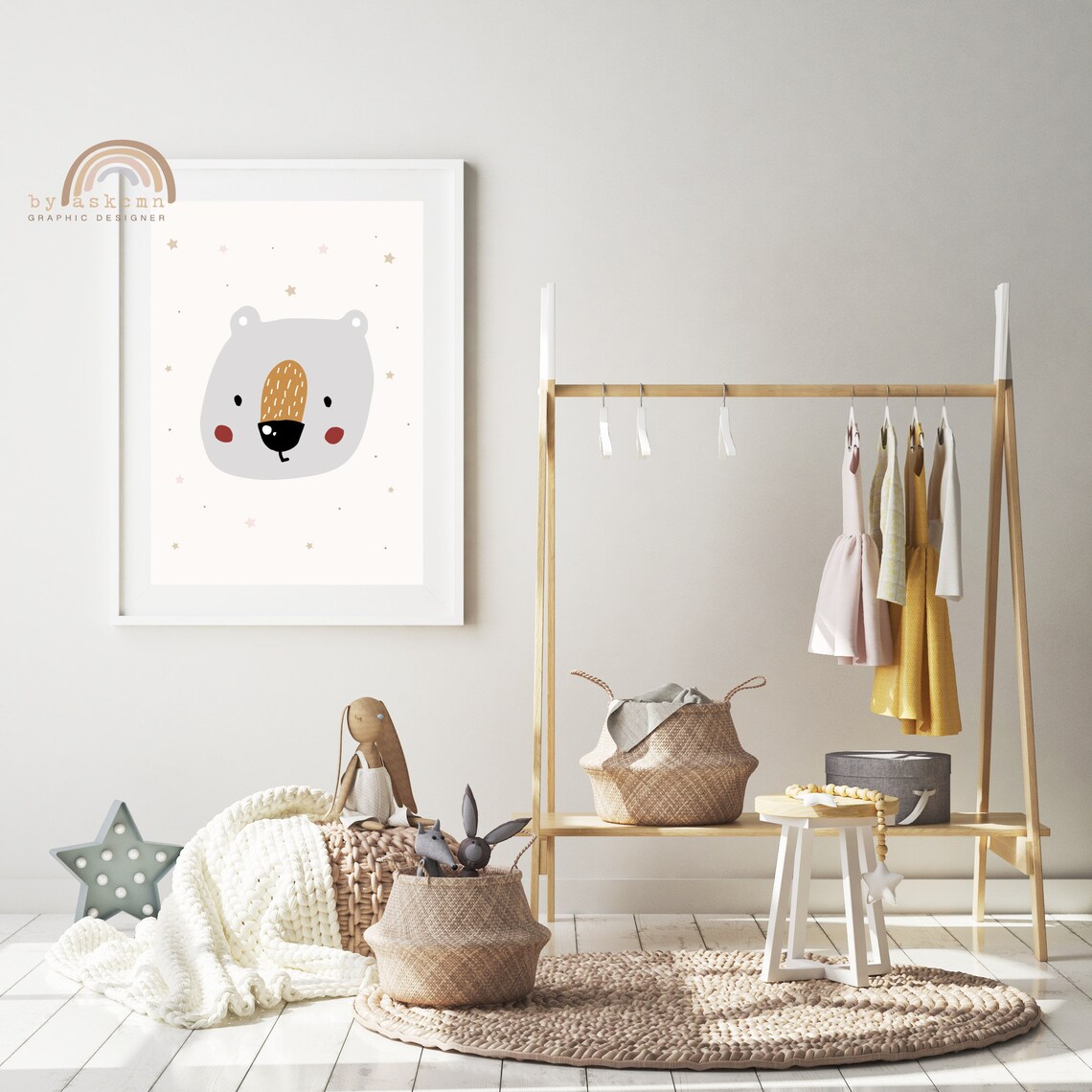 Gray Polar Bear Blush Cheeks Starry Background Cute Nursery Animal Wall Decor Poster - Image 7