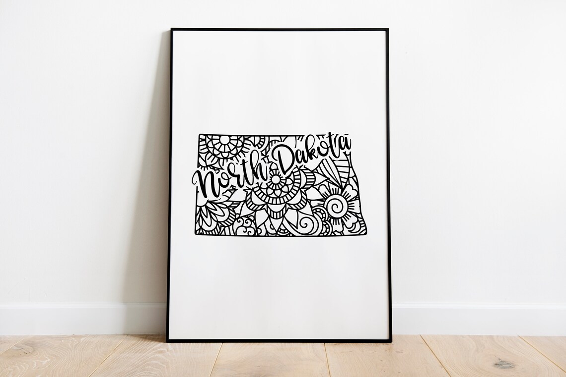 North Dakota Mandala State Outline Minimalist Black White Line Art Home Decor Poster - Image 2