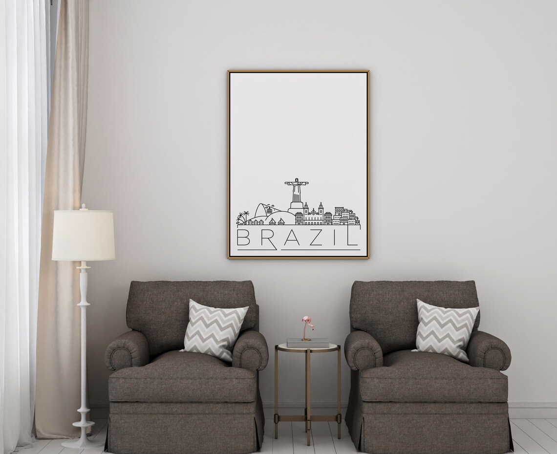 Brazil Minimalist Black White Line Art Skyline City Poster Home Decor - Image 2