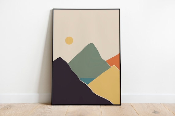 Boho Mountain Range Landscape Print Home Decor Simple Print Home Wall Art Bohemian Home Decor Poster Art Colorful
