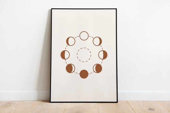 Boho Moon Phases Terracotta Minimalist Celestial Line Art Nursery Wall Art