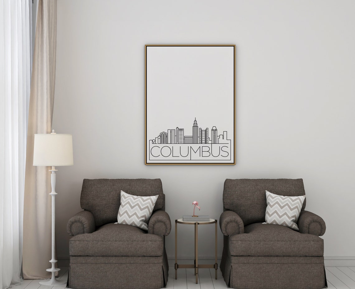 Columbus Ohio Minimalist Black White Line Art Skyline City Poster - Image 2