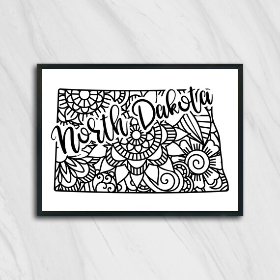North Dakota Mandala State Outline Minimalist Black White Line Art Home Decor Poster