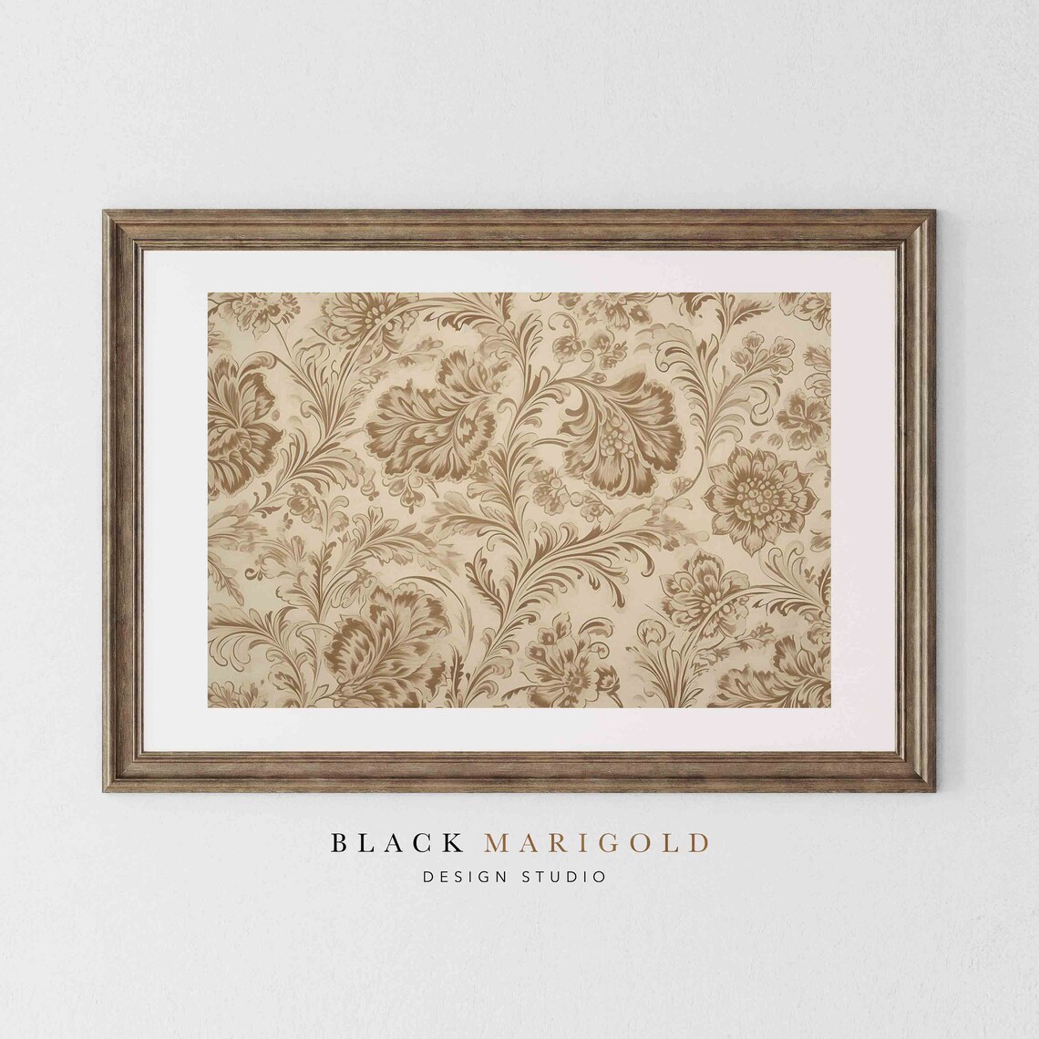 Warm Beige Floral Damask Vintage Pattern Oil Painting Poster
