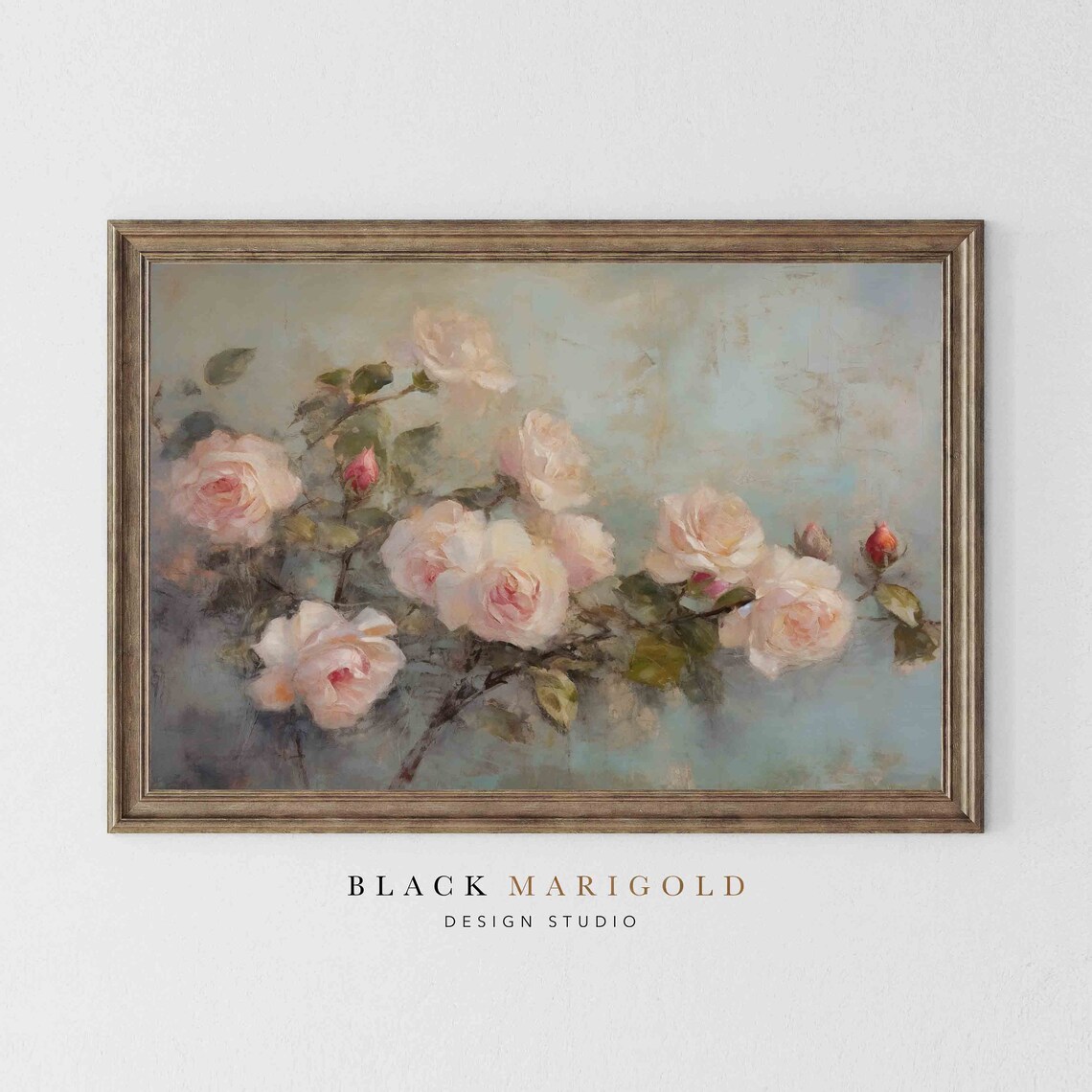 Antique Blush Roses Oil Painting Vintage Romantic Floral Poster - Image 2