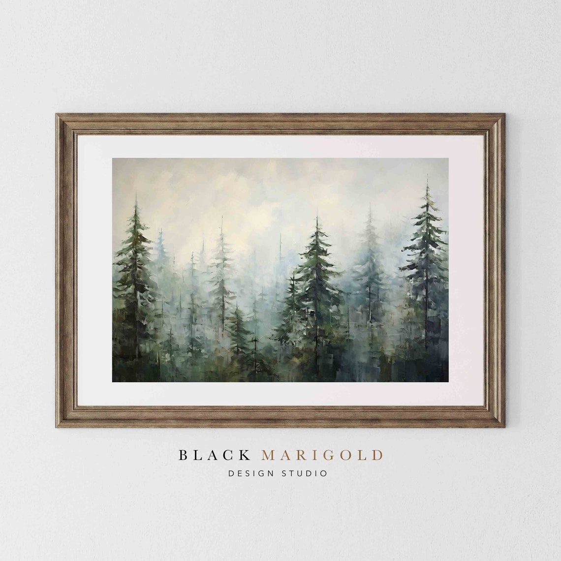 Veiled Misty Pine Forest Fading Into Soft Fog Landscape Wall Art - Image 2