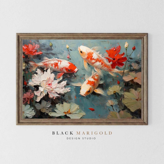A Koi Pond Vintage Oil Painting Wall Art