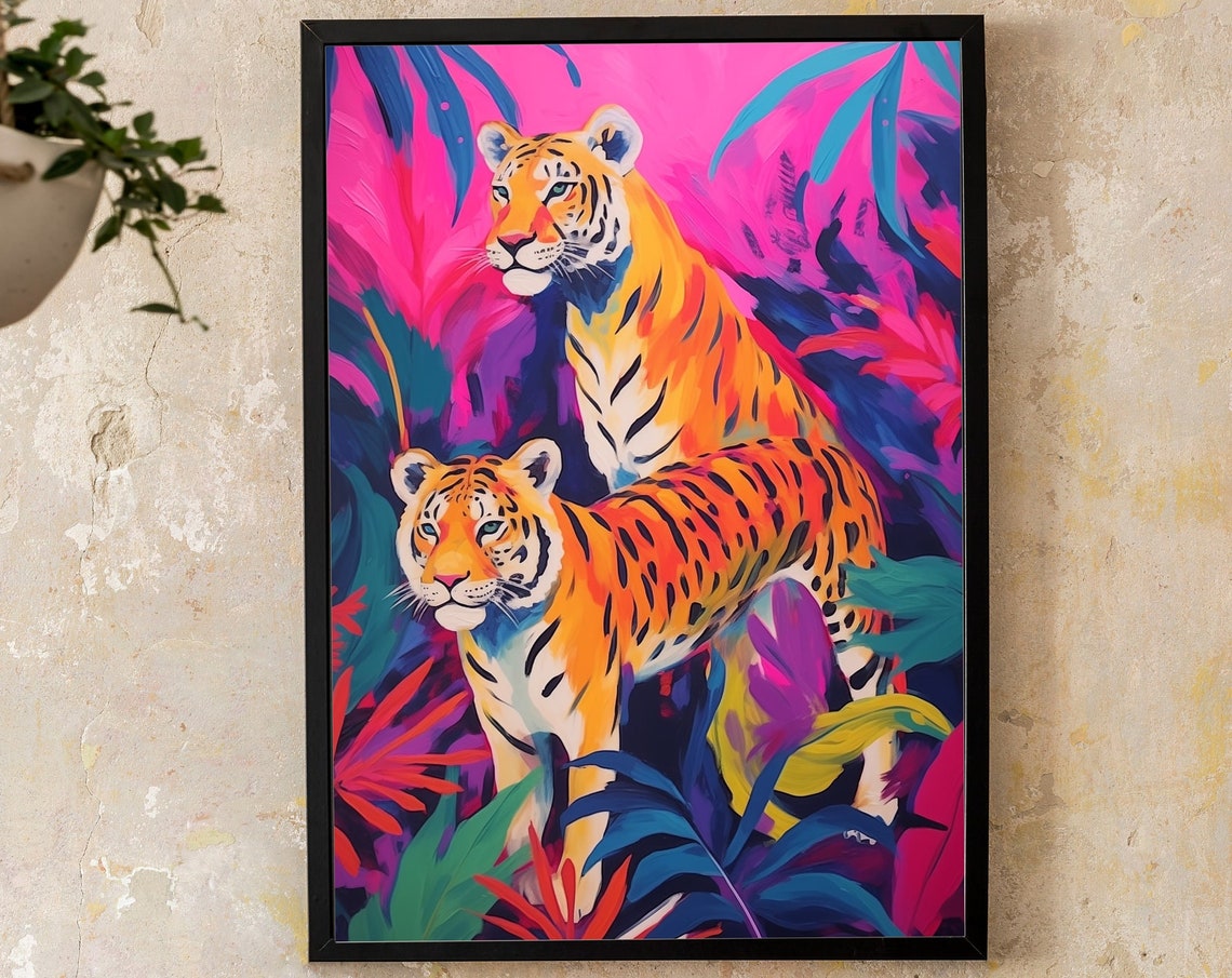 Regal Tiger Maximalist Wall Art Bold Tiger Print For Eclectic Decor Vibrant Jungle Poster Majestic Big Cat Artwork Statement Home Decor - Image 3