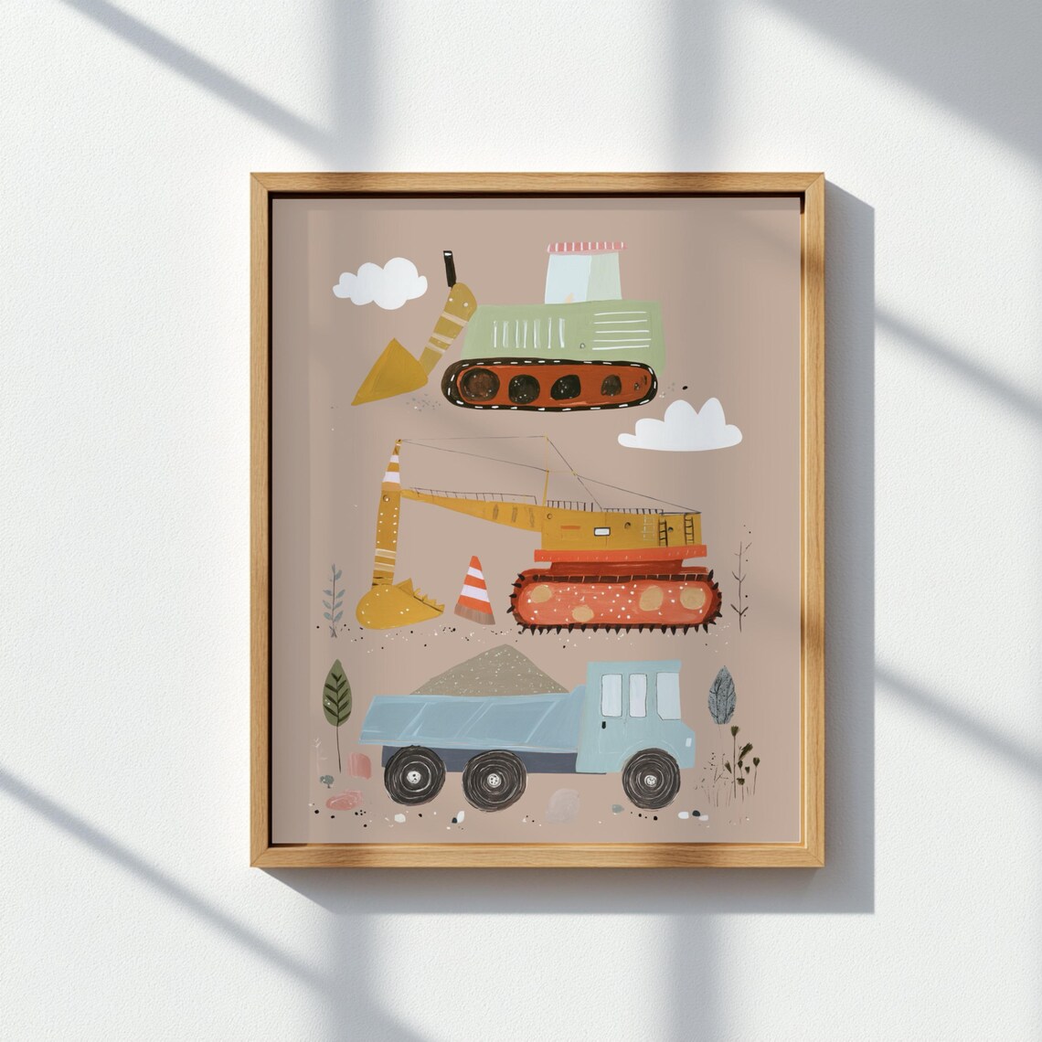 Construction Truck Excavator Digger Dump Truck Kids Boys Room Poster