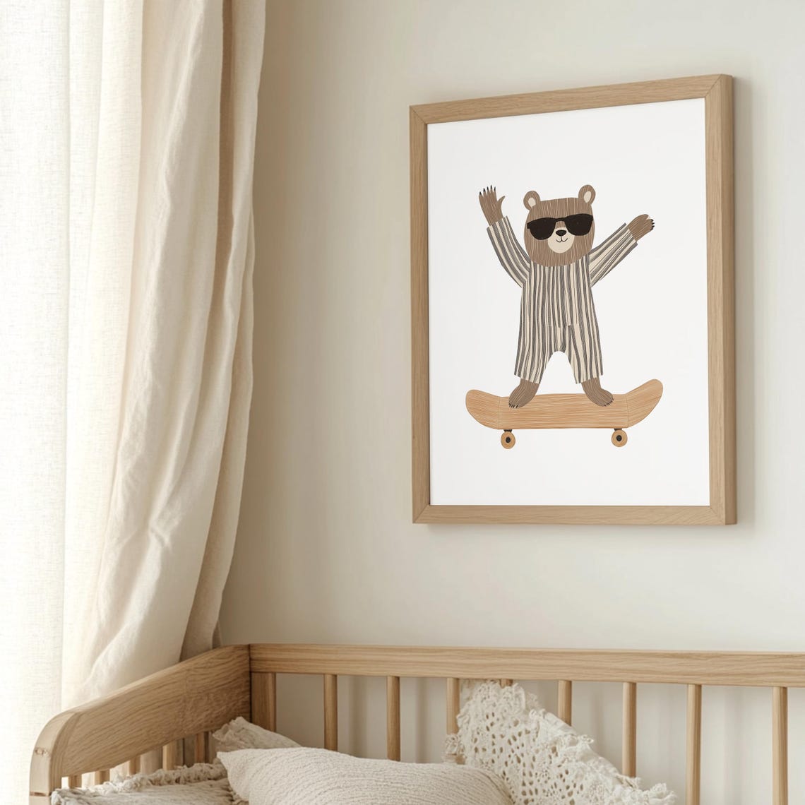 Skateboarding Bear Sunglasses Pajamas Nursery Kids Room Poster