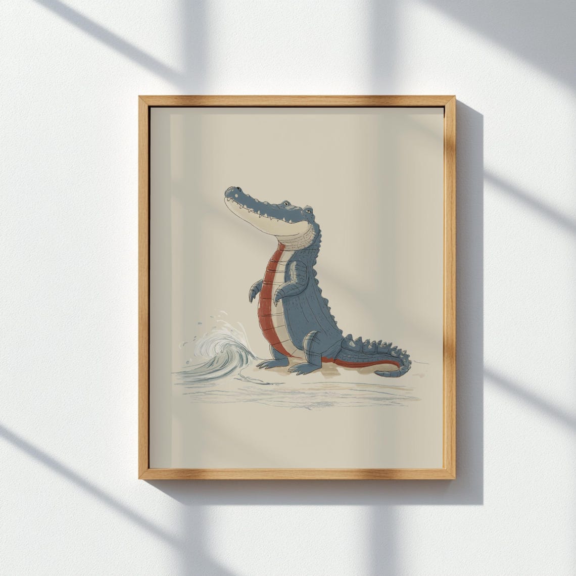Crocodile Beach Gator Blue Stripes Wave Surf Kids Nursery Poster