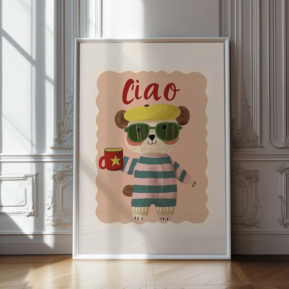 Ciao Teddy Bear in Yellow Beret Sunglasses Star Coffee Mug Poster