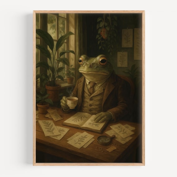 Frog Botanist Vintage Style Art Print