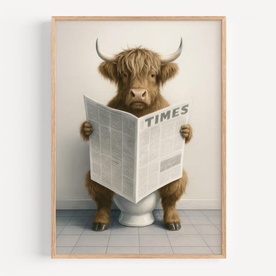 Funny Highland Cow Bathroom Wall Art Framed Rustic Farmhouse Decor For Guest Bath Or Housewarming Gift