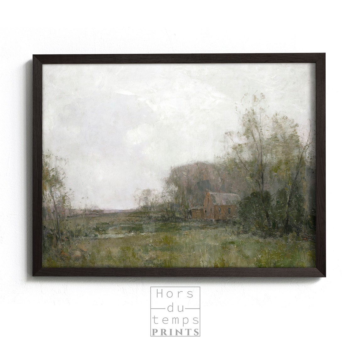 Misty Marshland Barn Soft Gray Hazy Pastoral Vintage Art Poster - Image 2