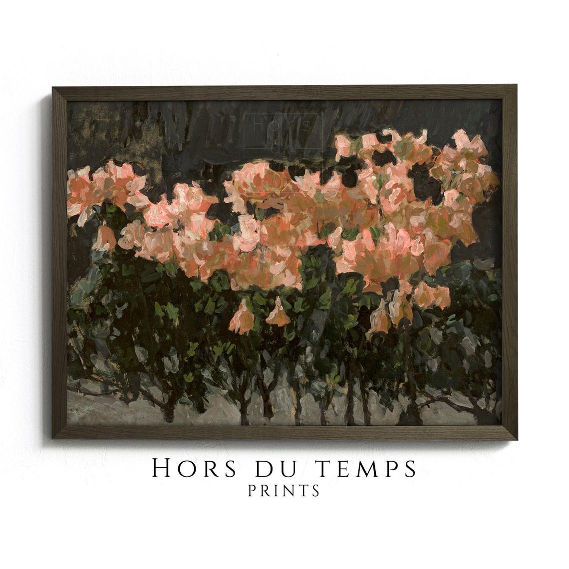 Pink Flowering Bushes Dark Night Blossom Impressionist Painting Poster