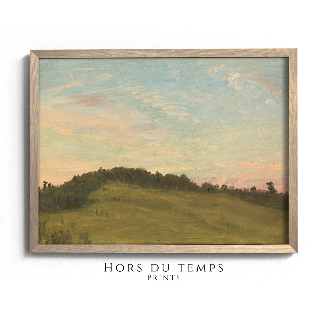 Golden Hillside Sunset Peach Sky Rolling Meadow Vintage Art Poster