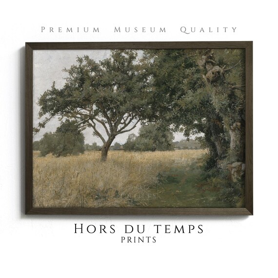 Golden Wheat Field Majestic Tree Vintage Farmhouse Landscape Poster