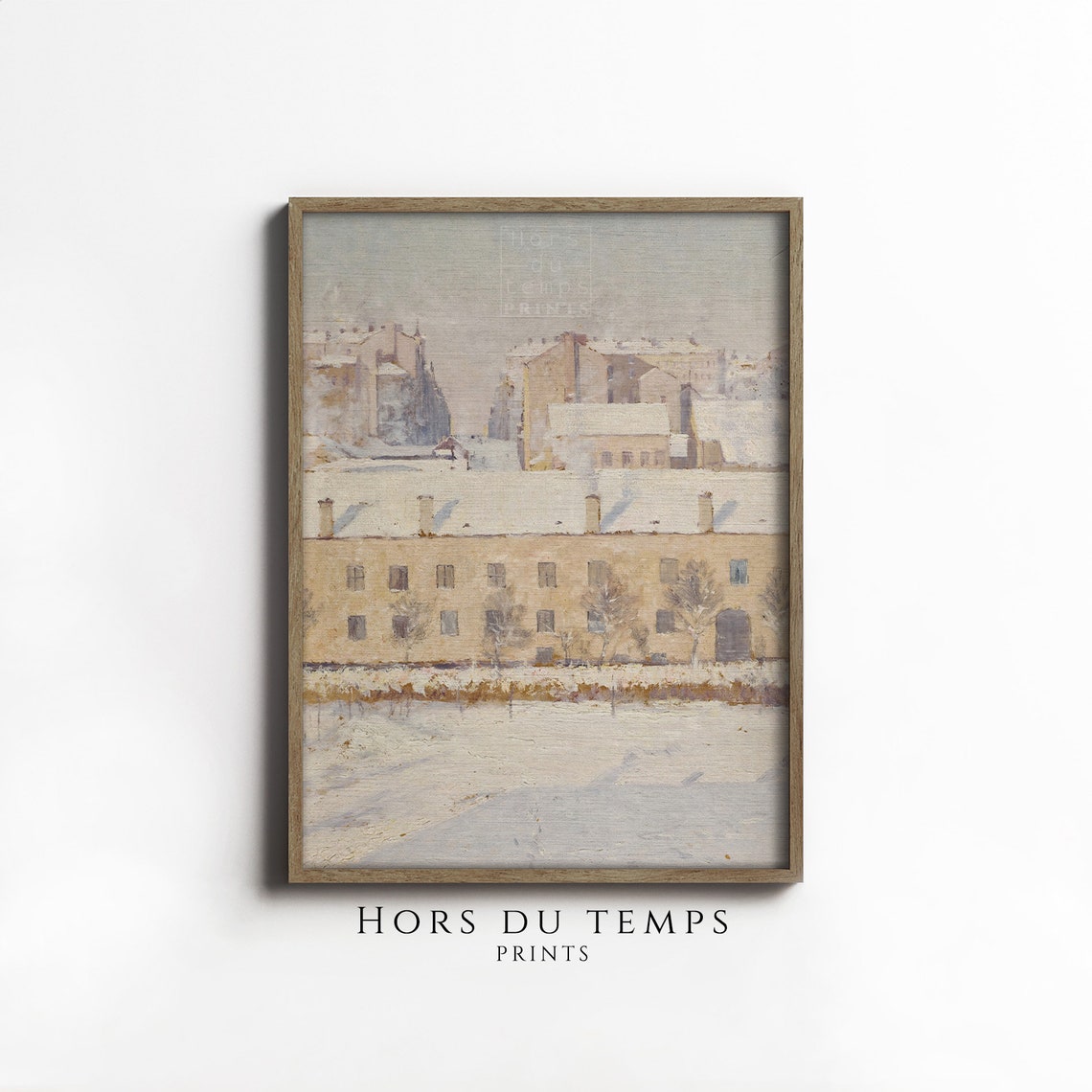 Snowy Old European Town Buildings Winter Impressionist Art Poster
