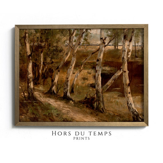 Birch Tree Forest Landscape Painting Earthy Tone Vintage Art Hors Du Temps Prints