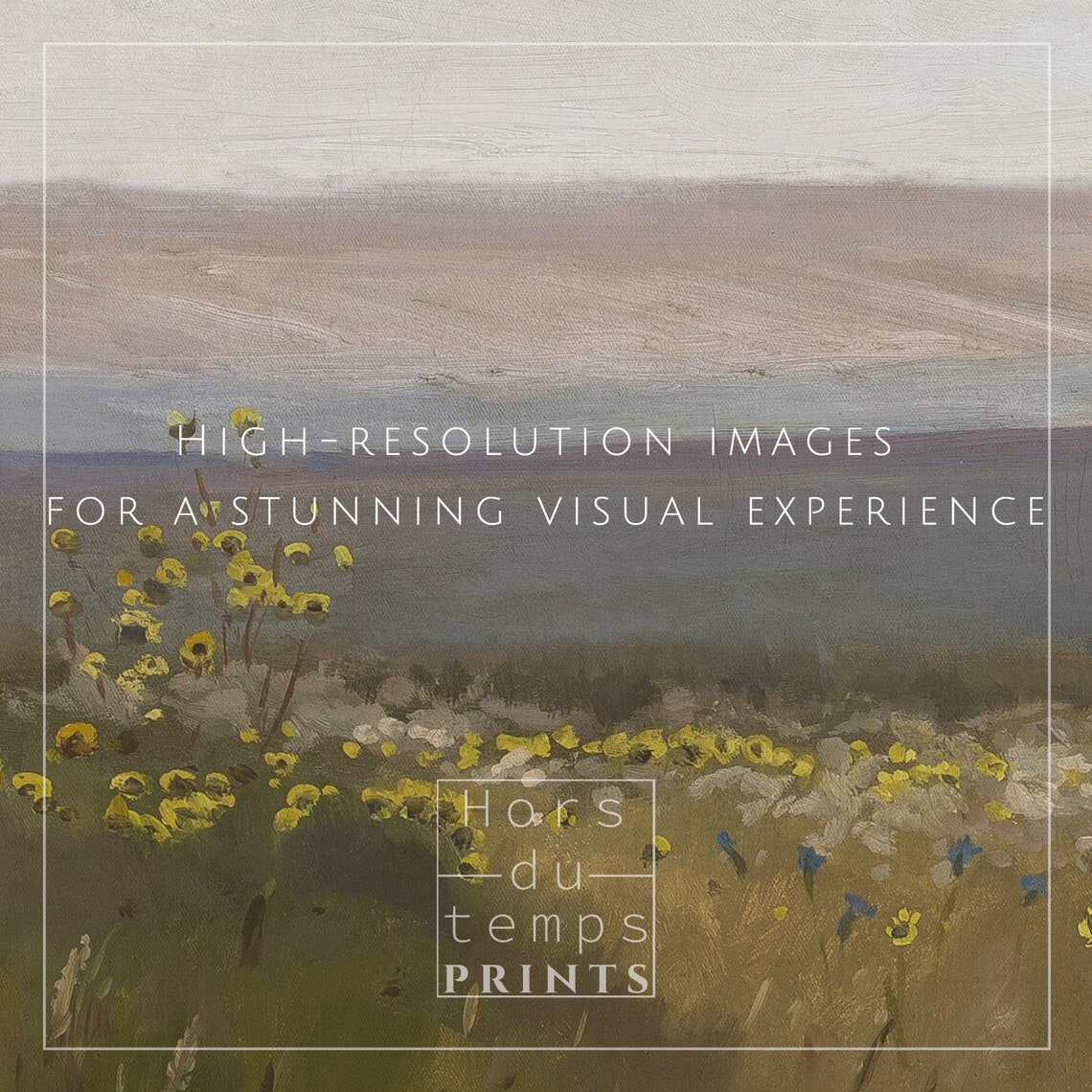Yellow Wildflower Meadow Distant Hills Soft Pastel Art Poster - Image 2