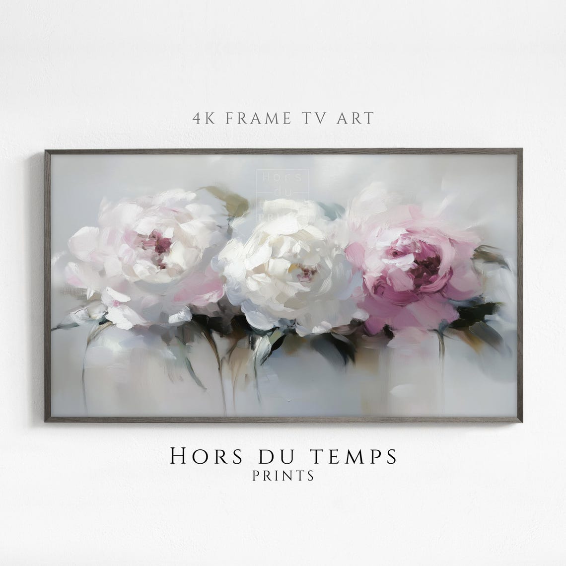 White Pink Peony Blossoms Soft Floral Oil Painting Wide Art Poster