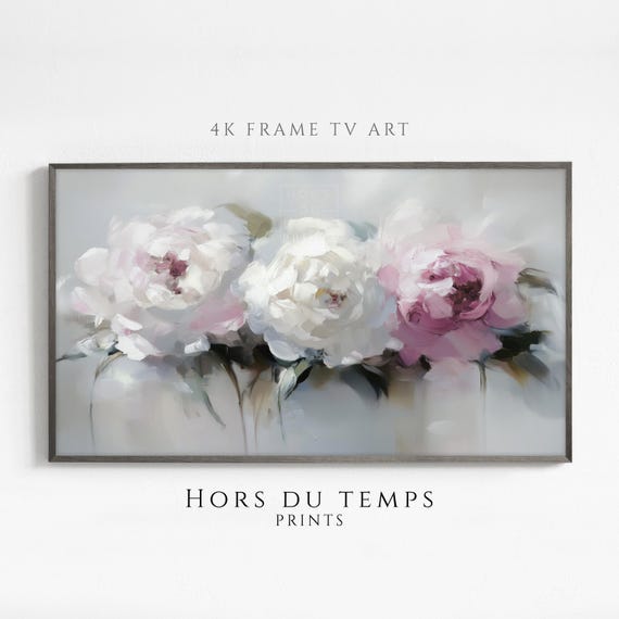 White And Pink Peonies Impressionist Painting Muted Art For Frame Tv Vintage Cottagecore Aesthetic Hors Du Temps Prints