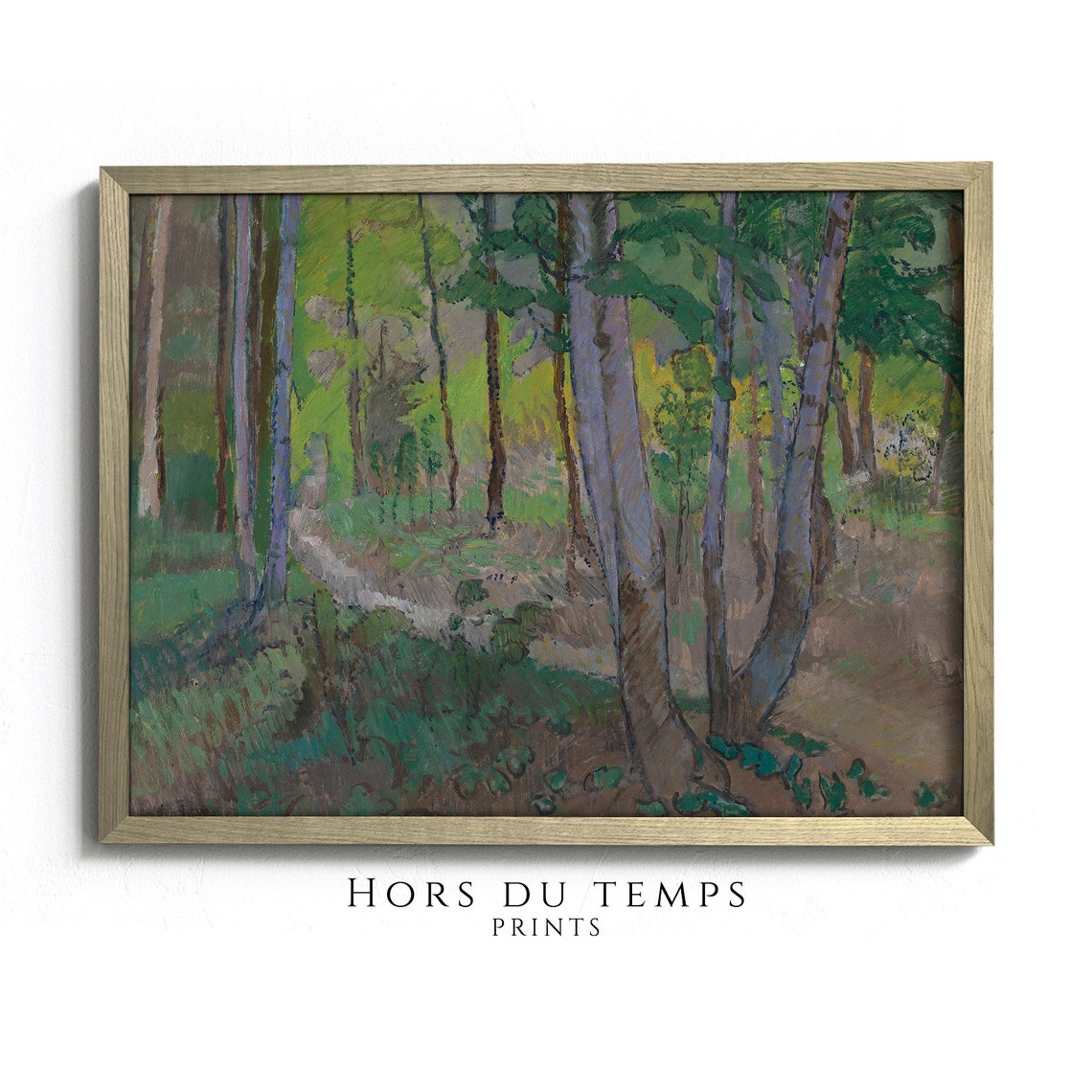 Sunlit Birch Forest Winding Trail Woodland Path Vintage Art Poster