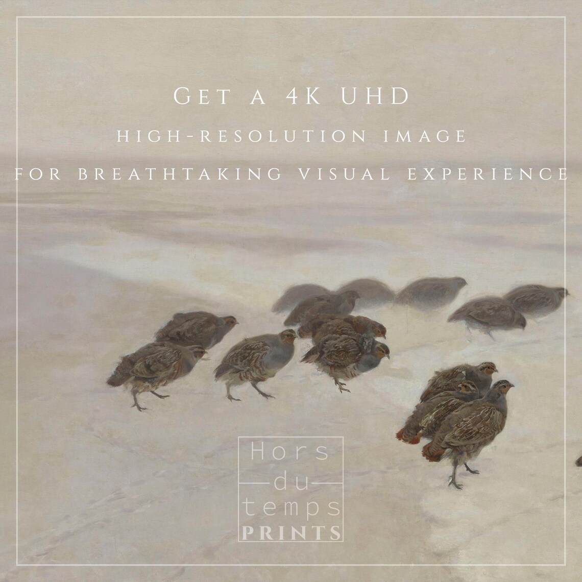 Flock of Partridges Crossing a Snowy Field Vintage Winter Poster - Image 2
