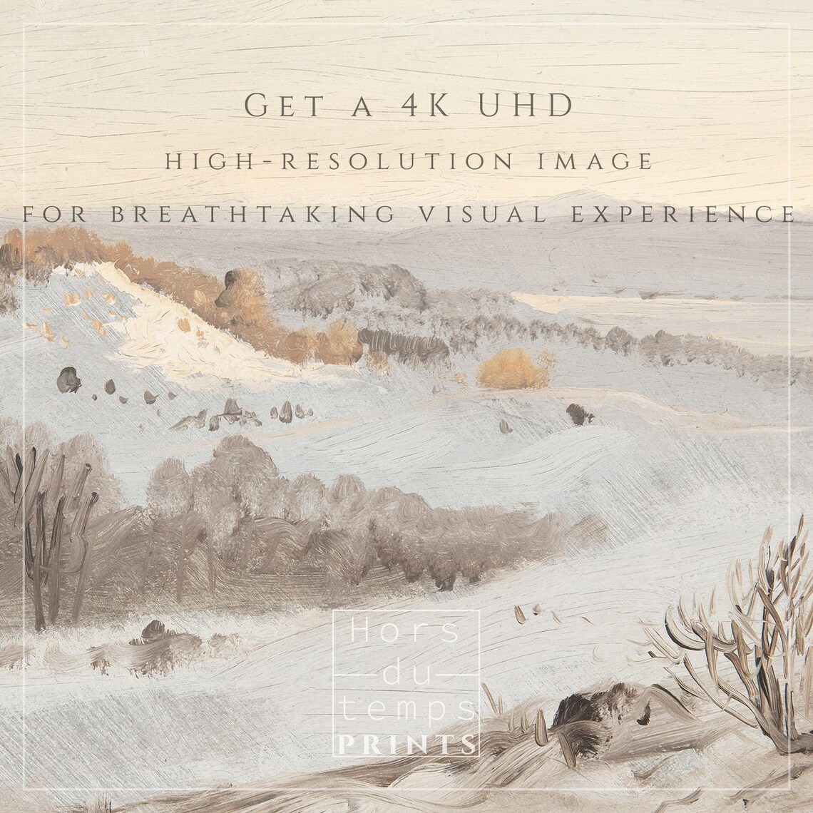Soft Muted Snowy Winter Hills Vintage Panoramic Landscape Painting Poster - Image 2
