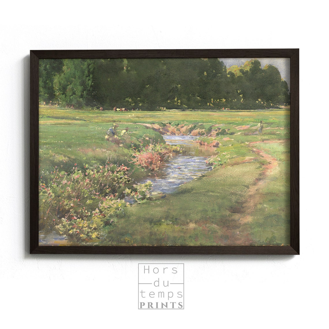 Sunlit Brook Winding Through Green Meadow Vintage Painting Poster - Image 2
