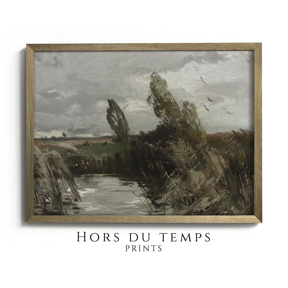 Windswept Trees Marsh Pond Stormy Gray Sky Dramatic Landscape Poster