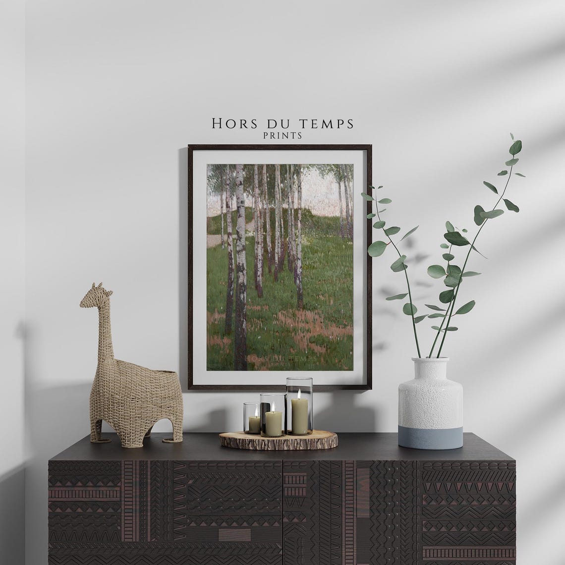 Birch Tree Grove Green Meadow Slender White Trunks Nature Art Poster - Image 2