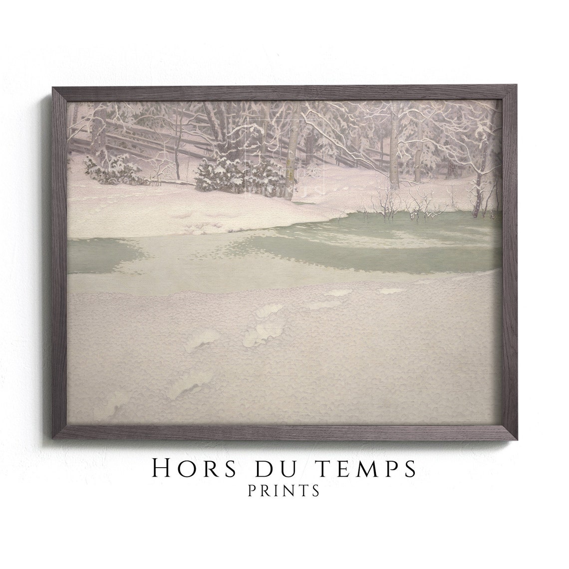 Pastel Snow Field with Frozen Pond Soft Winter Landscape Poster
