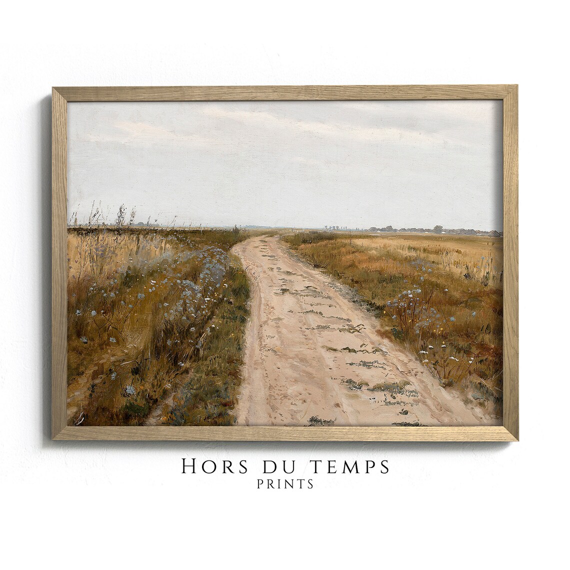 Golden Autumn Field Dirt Road Wildflowers Vintage Oil Painting Poster