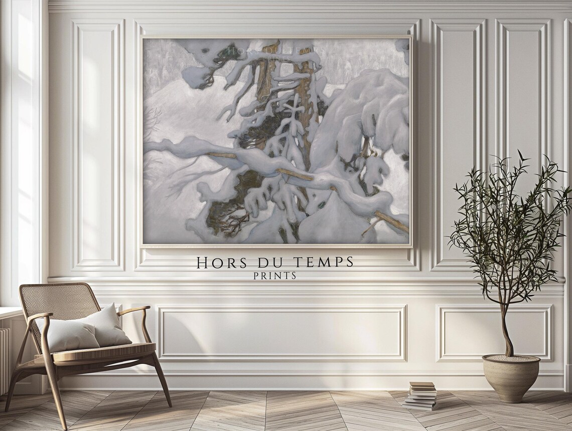 Snow Laden Pine Branches Pale Winter Evergreen Study Oil Painting Poster - Image 2