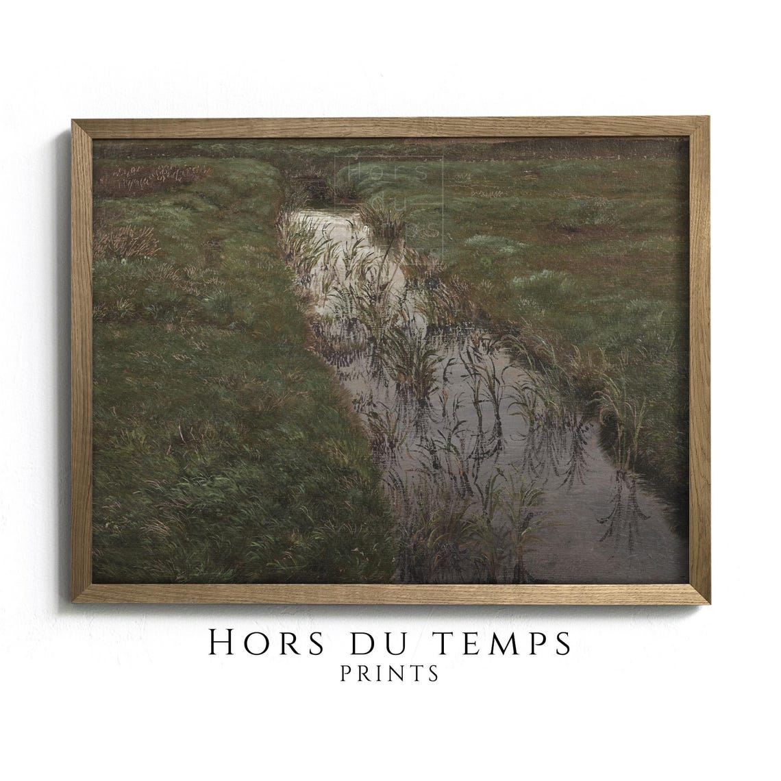 Vintage Green Marsh Winding Creek Reeds Tonal Landscape Poster
