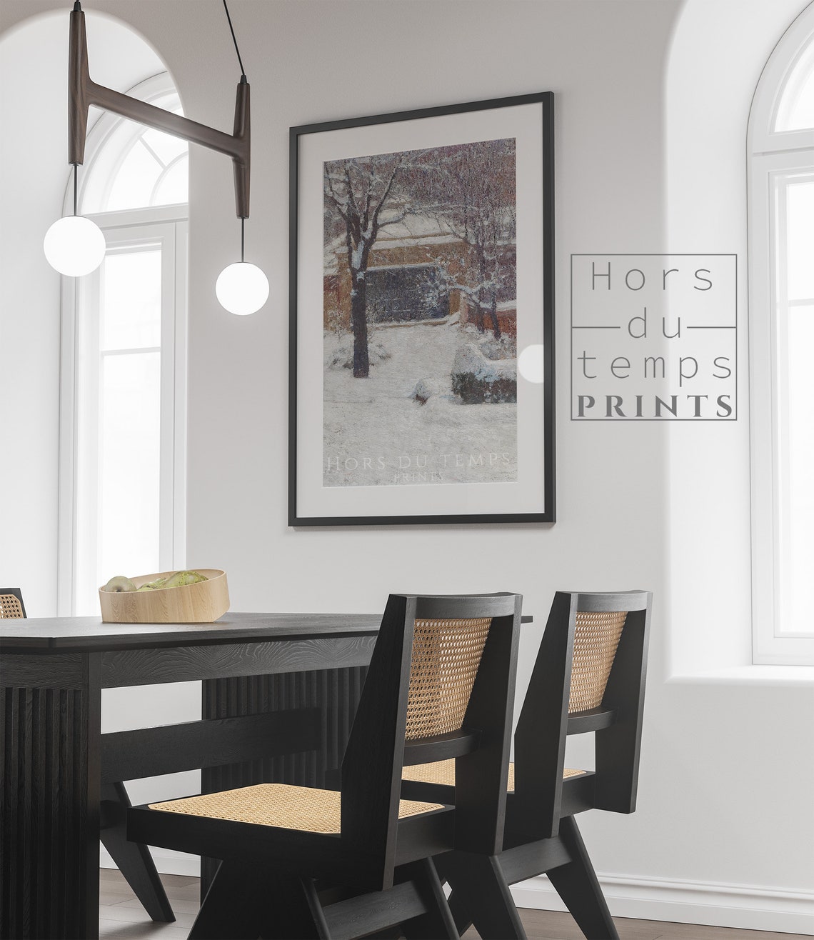 Snow Covered Courtyard Bare Trees Impressionist Winter Poster - Image 2
