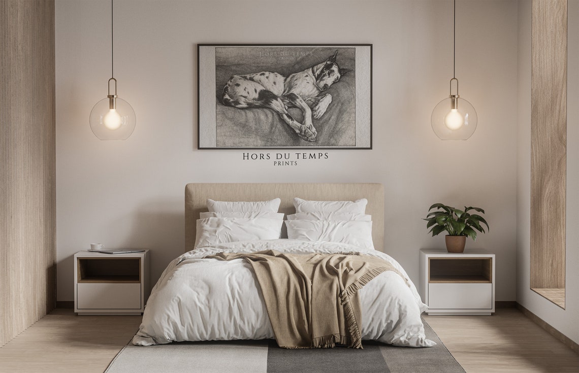 Sleeping Harlequin Great Dane Ink Sketch Dog Portrait Poster - Image 2