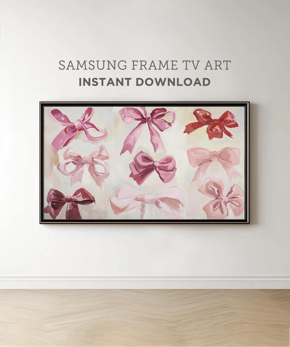 Valentines Day Frame Tv Art Pink Bows Painting Illustration Cute Feminine Bow Drawing