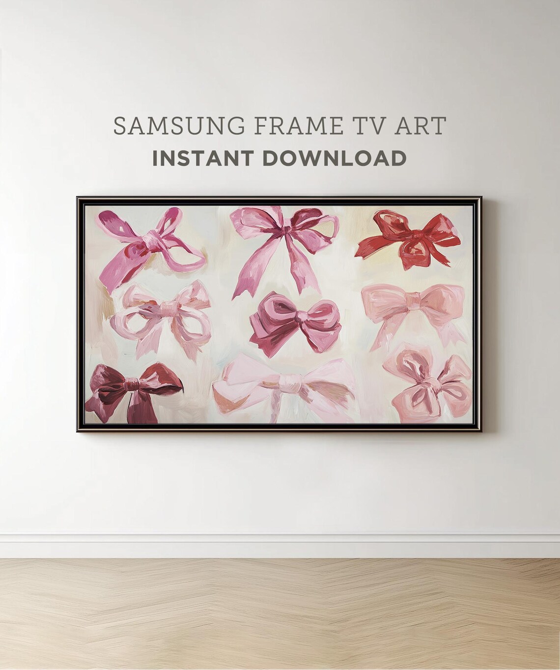 Pink Bow Collection Painted Ribbon Coquette Feminine Gallery Wall Art