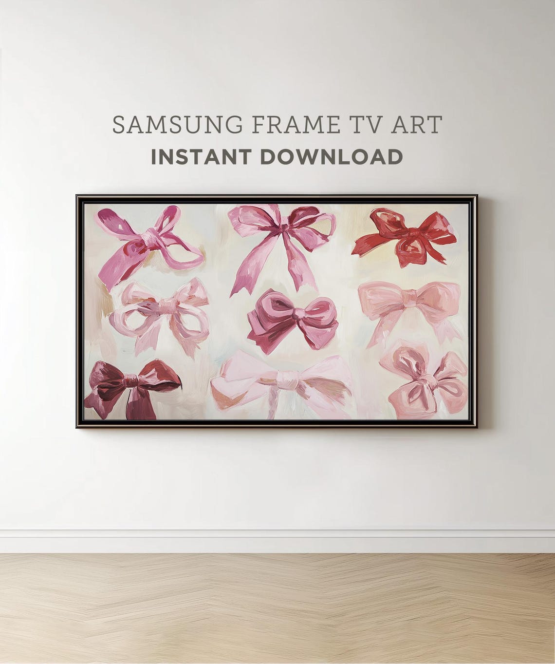 Valentines Day Frame Tv Art Pink Bows Painting Illustration Cute Feminine Bow Drawing