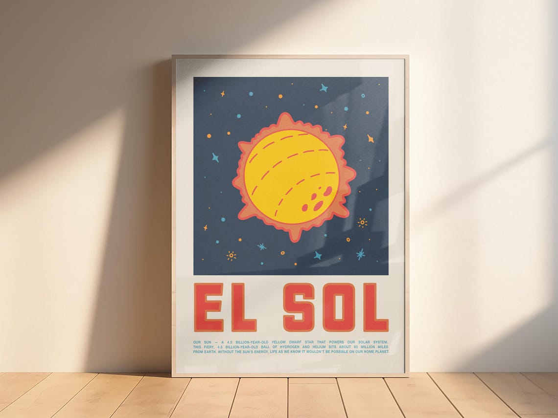 El Sol Retro Smiling Sun Yellow Dwarf Star Fun Kids Room Poster