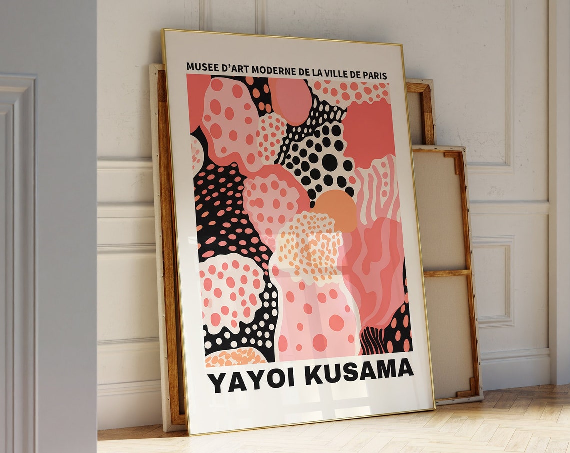 Yayoi Kusama Pink Black Polka Dot Blobs Paris Museum Art Poster