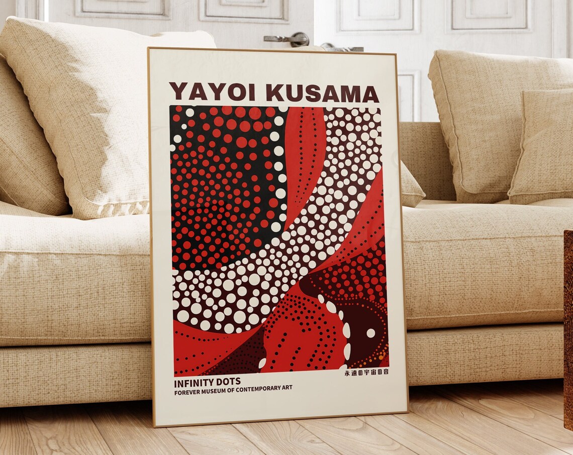 Yayoi Kusama Infinity Dots Red White Black Waves Modern Art Poster