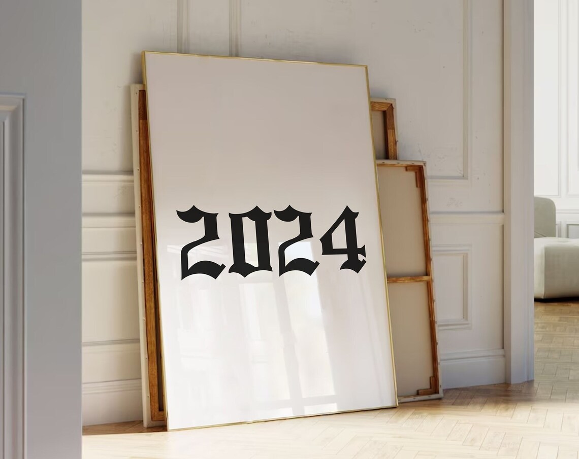2024 Gothic Blackletter Number Minimalist Statement Year Poster