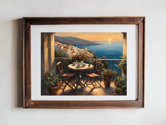Grecian Landscape Art Print Moody Wall Art Kitchen Water View Art For Living Room Decor Countryside Decor